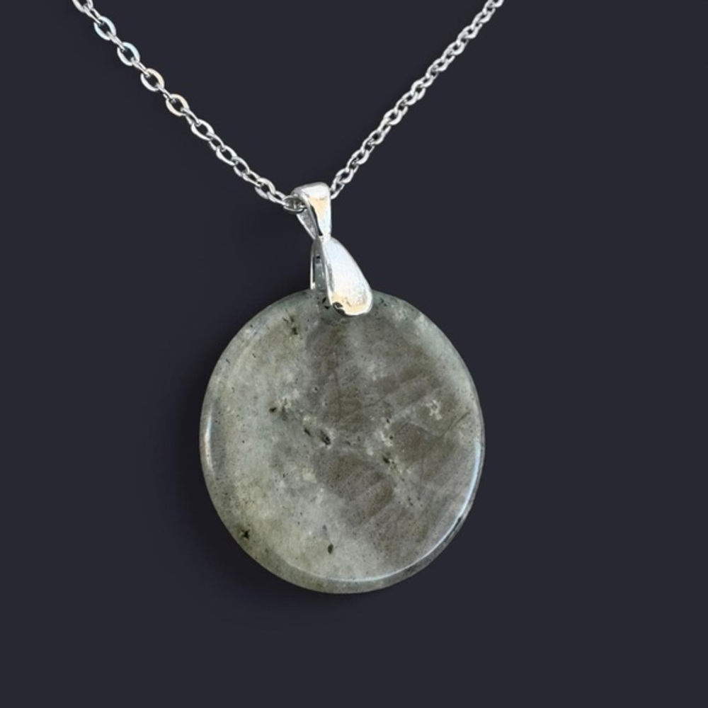 Labradorite Round Pendant Silver Necklace